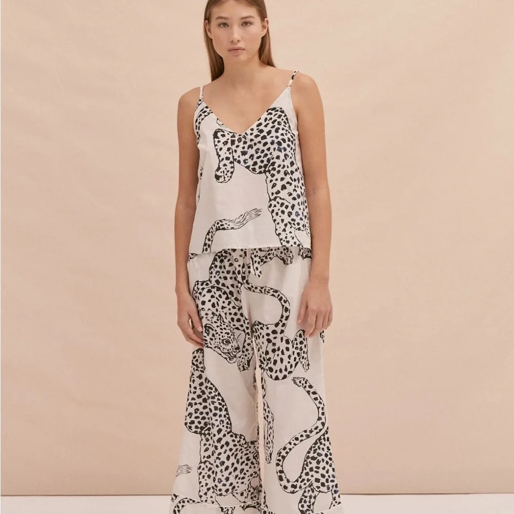 NWT: Women's Leopard Print Pajama Set - White and Black - Picture 2 of 5